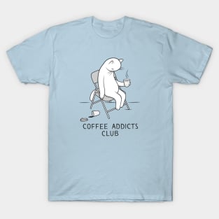 Join the White Cat at the coffee addicts club T-Shirt